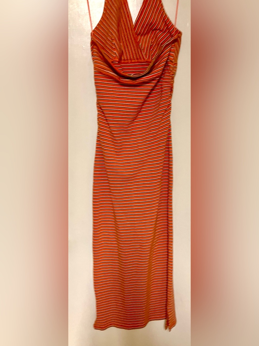 Pilcro/ Anthropologie Orange/Brown Stripe Halter Midi Dress/Slim with Stretch: S - Picture 3 of 10